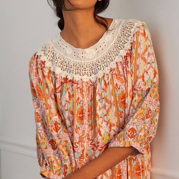 HTF Anthropologie Florence Floral Lace Lounge Dress - Picture 3 of 5